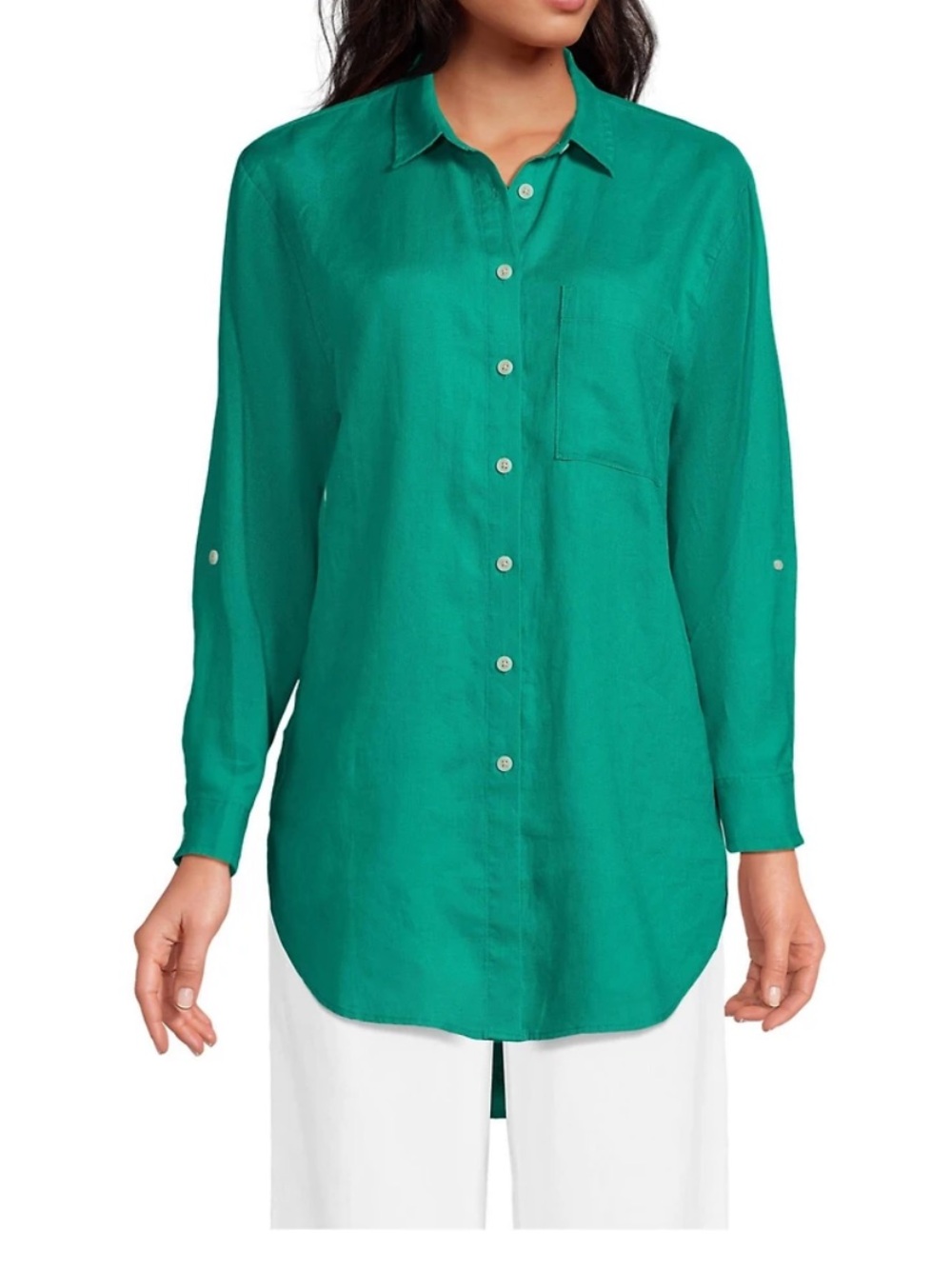 Lands End Button Up Relaxed Fit Emerald Green Long Sleeve Shirt, size m